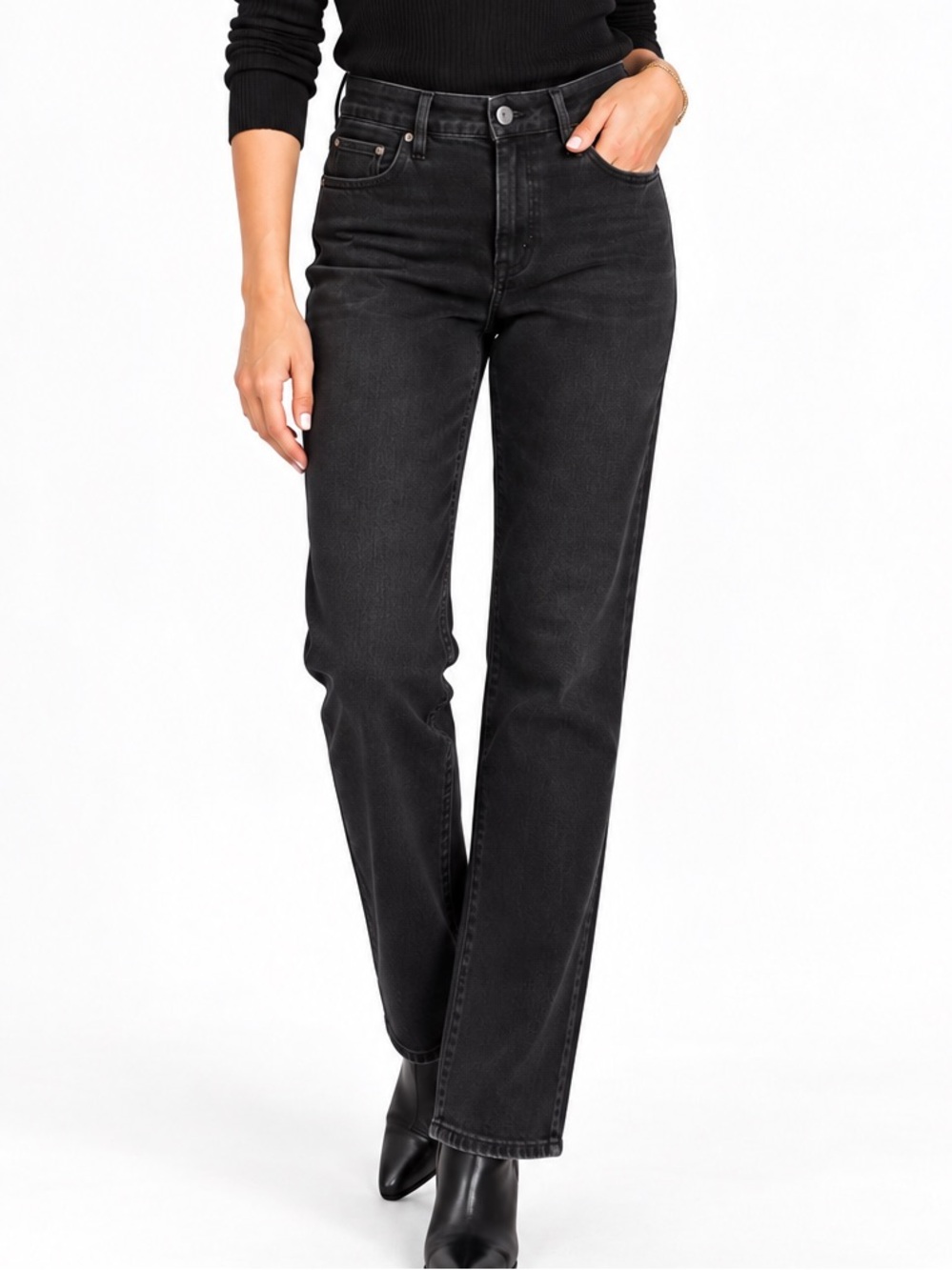 LOFT Modern Straight Jeans Size 30/10 Black Stretch Denim